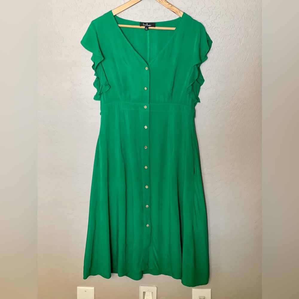Lulus Capri Coast Green Button Front MIDI Dress ~ Large